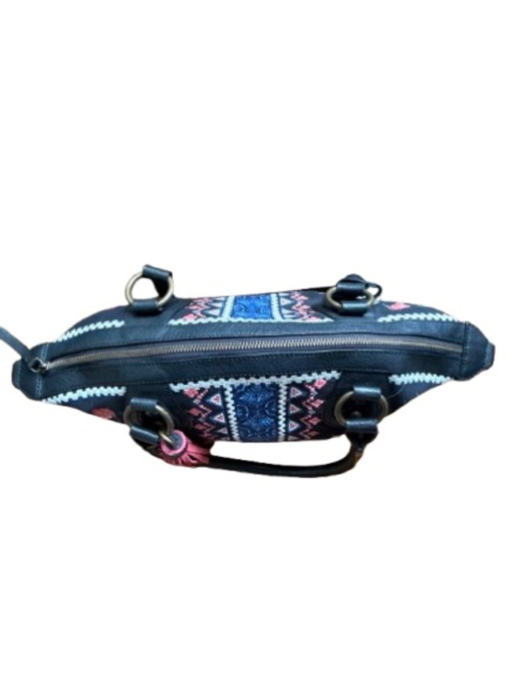 Sharif Boho Andalusian Garden Canvas Embroidered Satchel with Leather Accents - Picture 12 of 13